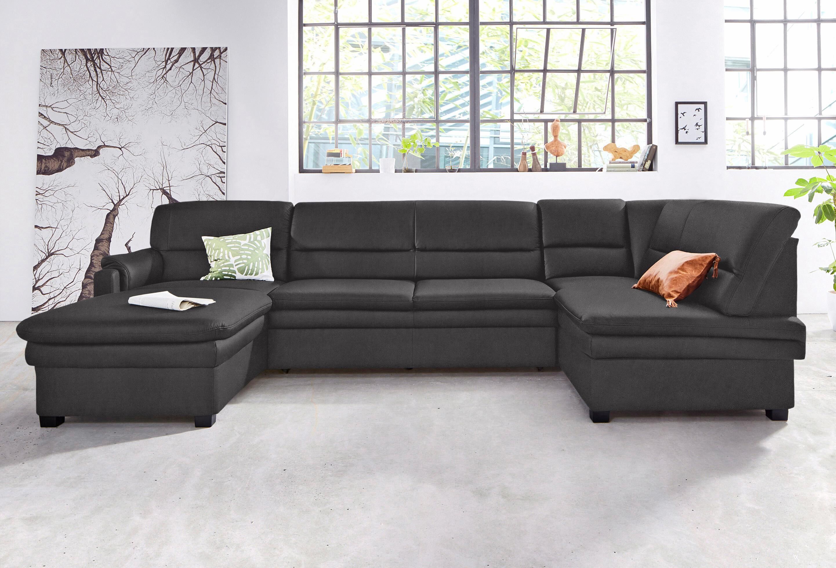 Wohnlandschaft SIT & MORE "Pisa U-Form", grau (anthrazit), B:319cm H:89cm T:168cm, Flachgewebe (100% Polyester);Luxus-Microfaser1 (100% Polyester);Luxus Microfaser2 (90% Polyester, 10% Polyamid), Sofas, Wohnlandschaft, mit Federkern, wahlweise mit Schlaff