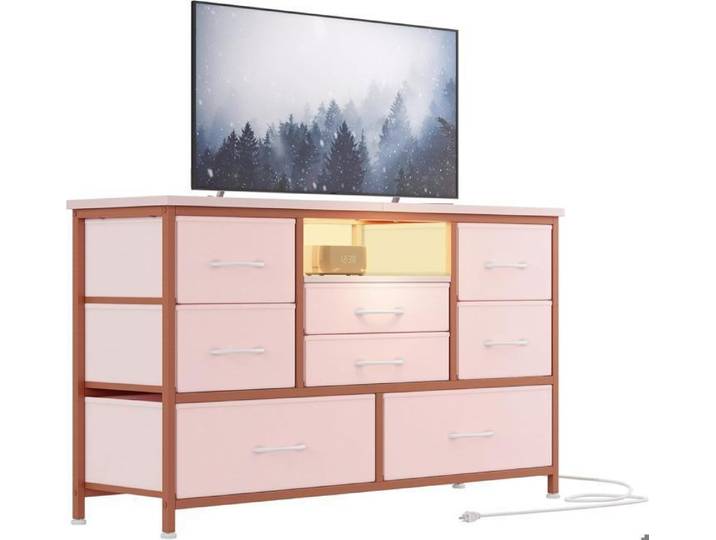 COMMODE DE CHAMBRE Commode 8 tiroirs en tissu Commode de chambre ROSE Style Moderne-115X30X75CM