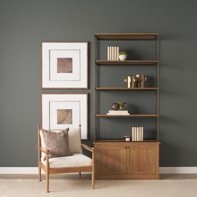 Mercana Baron Light / Dark Brown Wood w/ Antiqued Aged Brass Metal 2-Door / 4-Door Open Shelving Unit
