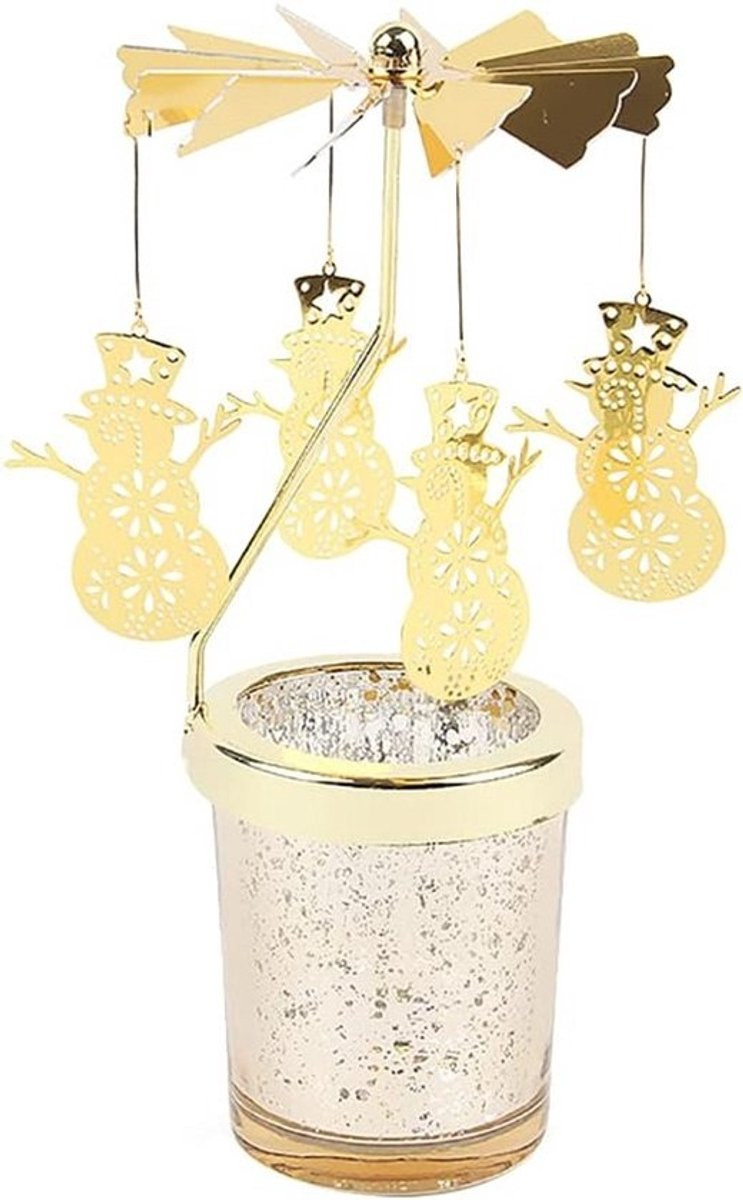 Draaiende Waxinelichthouder Carousel met Sneeuwpop Decoratie