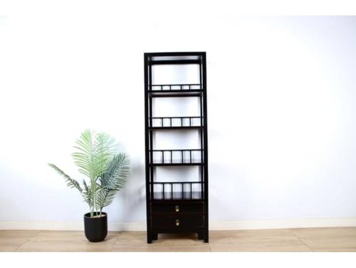 Yajutang Regal Kommode Schrank Massivholz 2 Schubladen schwarz