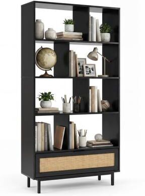 Costway 64 inch 6-Tier Tall Wooden Bookcase with 8 Open Cubes-Black