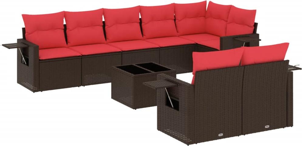 9-teiliges Gartensofa-Set mit Kissen, braun, Polyrattan