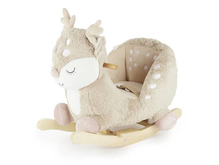 Bieco Plüsch Schaukeltier REH, 60 cm Kinder Schaukelstuhl mit Sicherheitsgurt Baby Schaukel Schaukel Kleinkind Schaukeltier Baby Schaukelwippe ab 9 Monate Schaukelpferd Holz