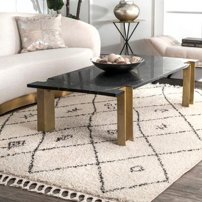 Nuloom Ivory Contemporary Soft Marrakech Diamond Trellis Aztec Tassel Shag Rug