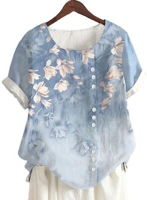 Lush Living Finds Retro Breeze Printed Beach Shirt For Women beige l