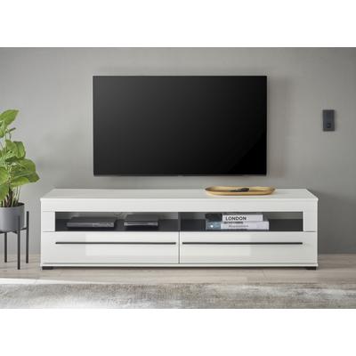 Lowboard HOME AFFAIRE "Cantara, TV-Unterteil modern, Kommode in Eiche Evoke, Weiß o Kaschmir", weiß, B:180cm H:47cm T:42cm, Holzwerkstoff, Sideboards, Lowboard, schwarze Stangengriffe, ausreichend Stauraum, vielseitig einsetzbar