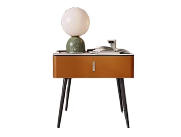 xiuling4568 Einzelschublade, verdeckter Ausziehspeicher, Nachttisch mit abgerundeten Kanten, Nachttisch aus Holz, Ledermöbel, erhöhte Tischbeine/Beige, Grau, Orange, Weiß(Orange)