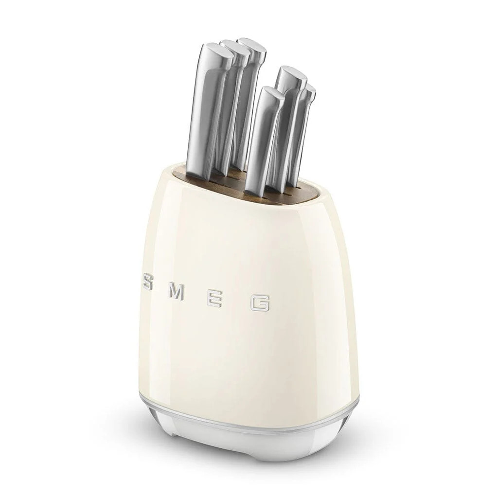 Smeg Premium messenblok crèmekleurig met 6 roestvrijstalen messen