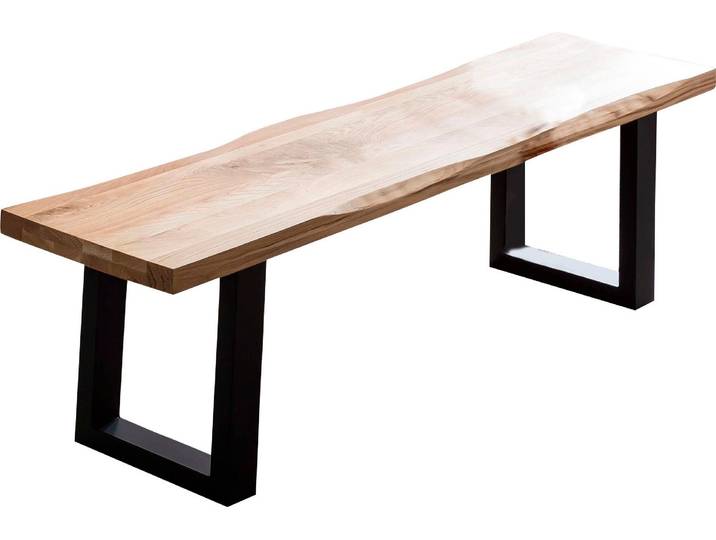Sitzbank HOME AFFAIRE Tristano , beige (natur, schwarz), B:220cm H:45cm T:35cm, Massivholz, Sitzbänke, Sitzbank, Massivholz Eiche geölt