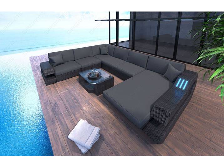 Wohnlandschaft Rattan Ravenna Graues XXL U-Form in Stoff