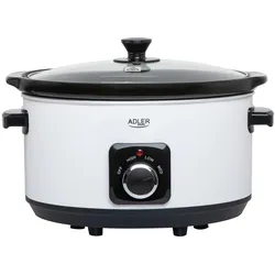 Adler AD 6413w Schongarer 5,8L Slow Cooker 3 Heizstufen Edelstahl spülmaschinenfest weiß