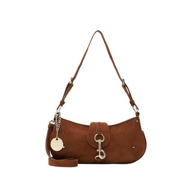 Beuteltasche TAMARIS "Beutel TAS Marina Suede", Damen, Gr. B/H/T: 31cm x 14cm x 3cm, braun (cognac 700), Polyester, Taschen Beuteltasche