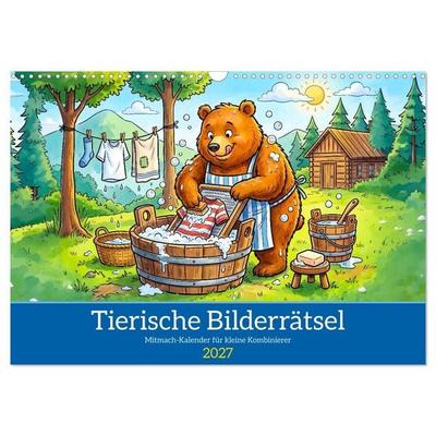 Tierische Bilderrätsel - Mitmach-Kalender für kleine Kombinierer (Wandkalender 2027 DIN A3 quer), CALVENDO Monatskalender