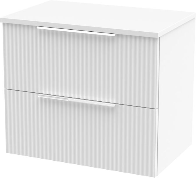Nuie Fluted 600mm Wall Hung Single Vanity Unit with Worktop Satin White 51.8cm H X 60.5cm W X 39cm D