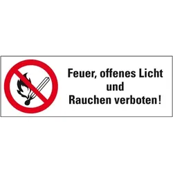Aufkleber I Verbots-Kombischild Feuer, offenes Licht.., praxisbewährt, Folie, selbstklebend, 210x74mm, BGV A8