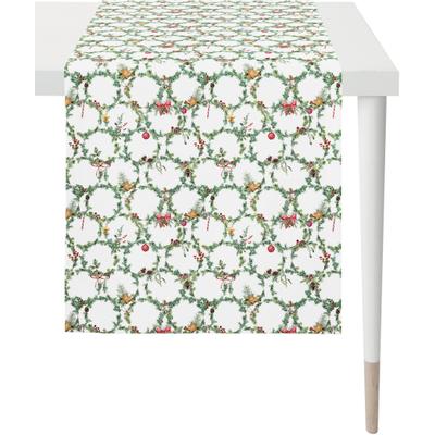 Tischläufer APELT "3606 Winterwelt, Weihnachtsdeko, Weihnachten", bunt (weiß, grün, bunt), B:48cm L:140cm, Baumwolle, Tischdecken, Digitaldruck