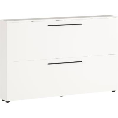 Schuhschrank GERMANIA "Utah Schuhschrank in 2 Breiten, mit 2 oder 3 Klappen", weiß, B:140cm H:85cm T:19cm, Holzwerkstoff, Schränke, Schuhschrank, Tiefe: 19cm, ideal für schmale Flure, Metallschuhkörbe,Made in Germany