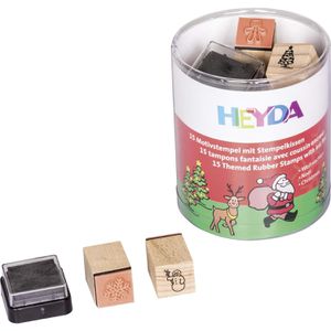 Heyda Motivstempel Weihnachten, aus Holz, 1,5 x 1,5 cm, inkl. Stempelkissen, schwarz, 16-teilig