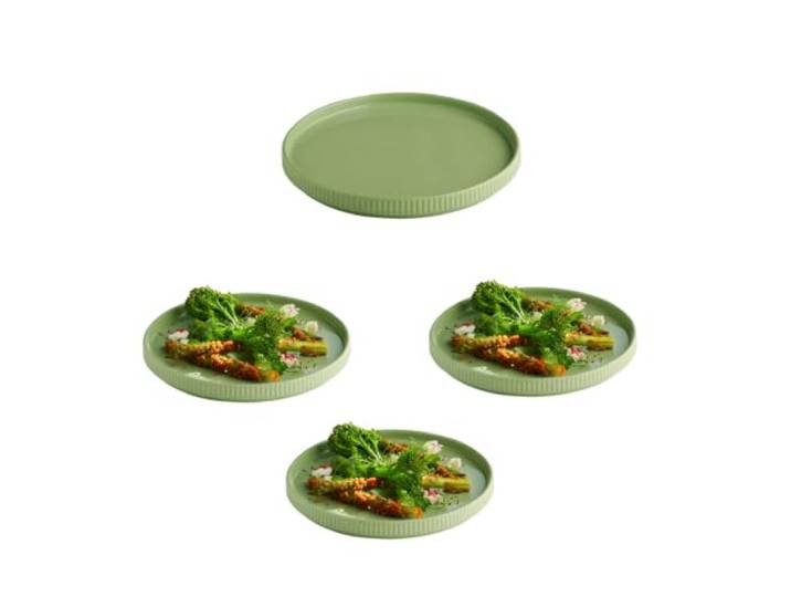 APS 19119 Assiette THE GRID - porcelaine sauge\, Ø 23 cm\, empilable\, lot de 3