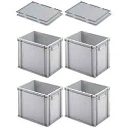 PROREGAL 4x Eurobehälter mit geschlossenem Griff & Auflagedeckel | HxBxT 32x30x40cm | 29 Liter | Grau | Eurobox