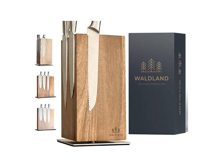 WALDLAND Magnet-Messerblock Messerblock magnetisch 360° drehbar Akazienholz Messerhalter