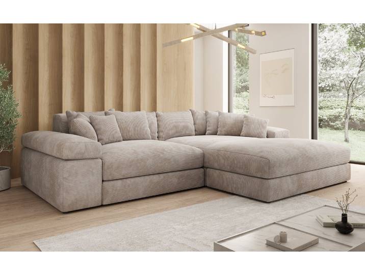 Designer Ecksofa Bernardo mit breiter Ottomane in Cord - Beige - Cord - Rechts - Luxusbetten24