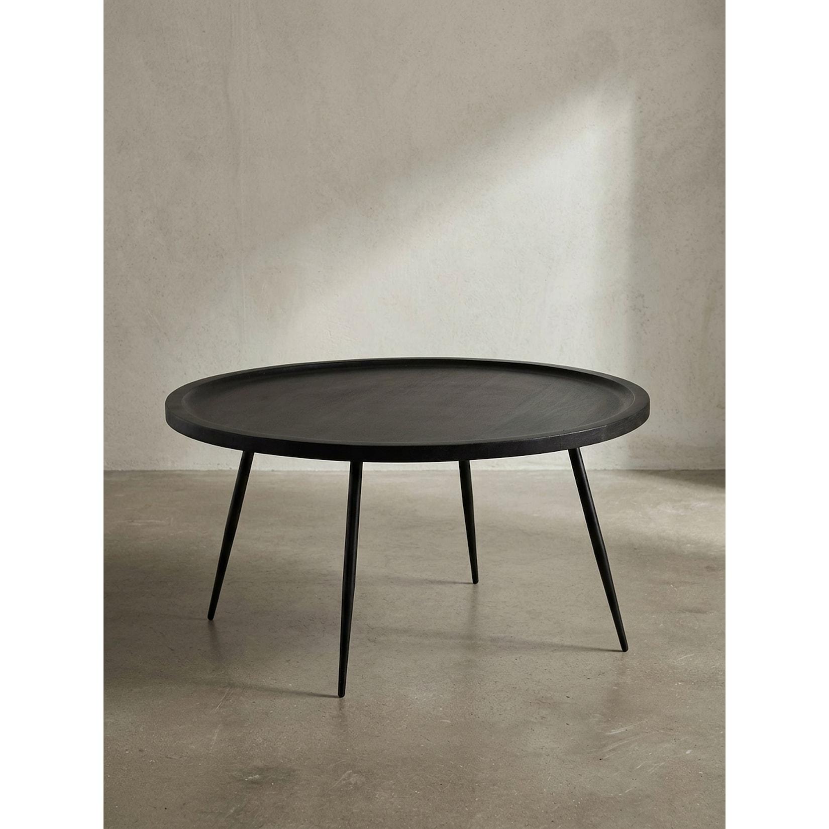 Couchtisch in Schwarz aus Metall und massivem Mangoholz mit natürlicher Maserung, 75x75x38 cm