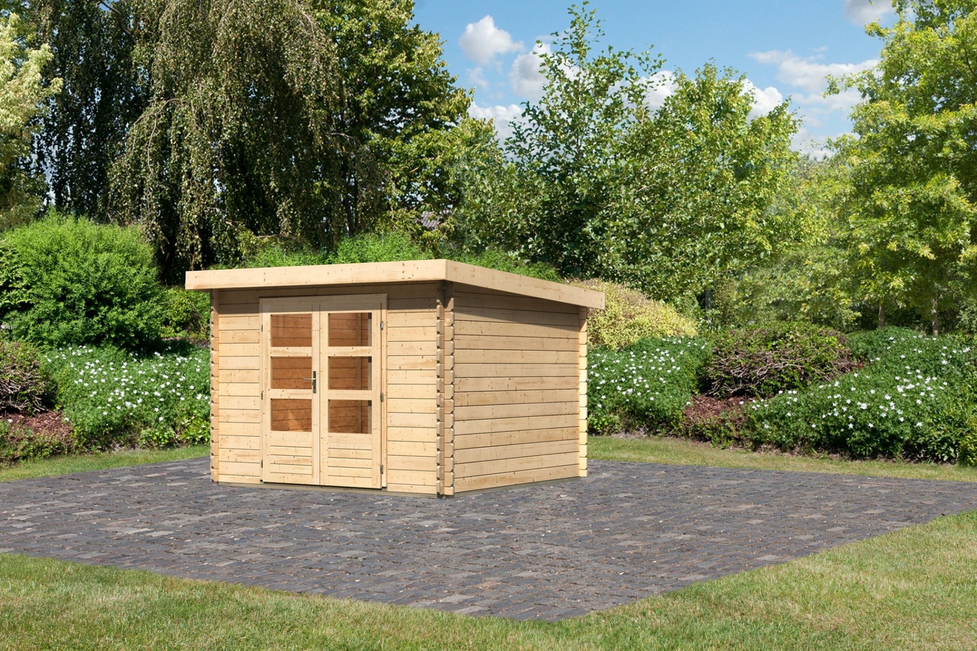 Gartenhaus Blockbohlenhaus Gerätehaus Bastrup 5 naturbelassen 297x297x220 cm
