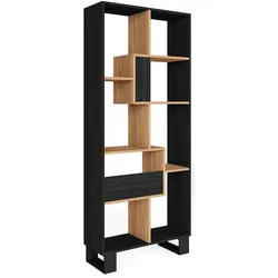 REGAL Bibliothek, Schwarz und Eiche, 67/31/174cm