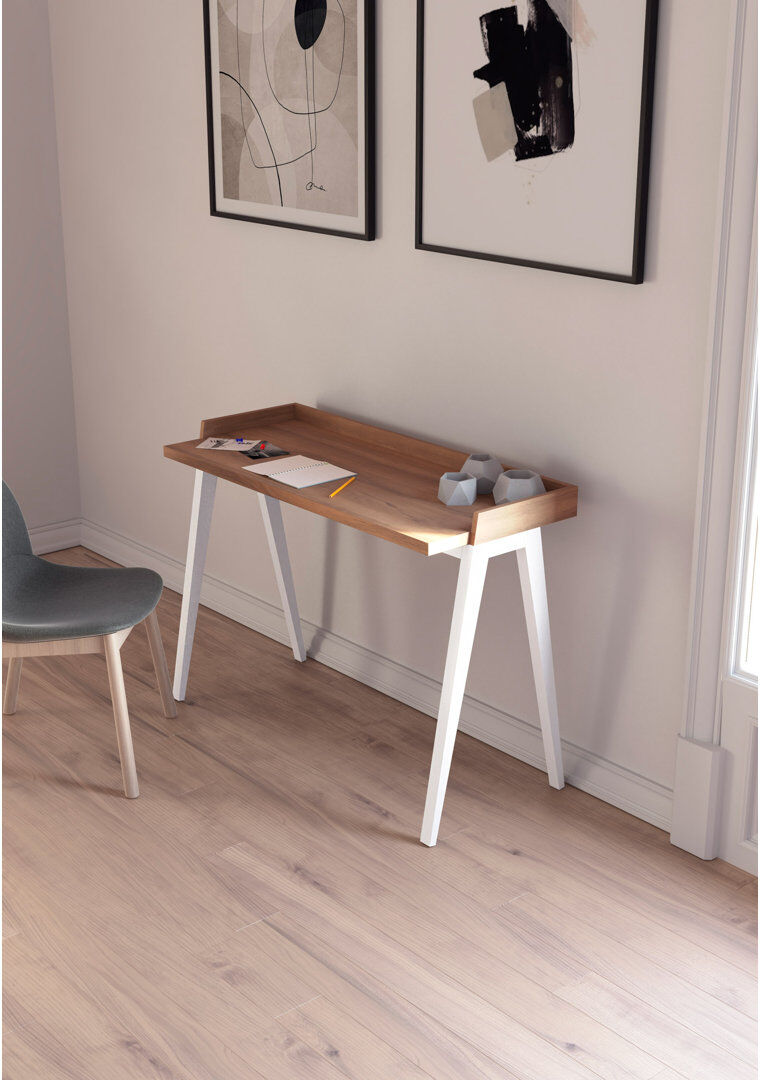 Brayden Studio Mcraney Solid Wood Writing Desk Walnut/White 81cm H X 110cm W X 47cm D