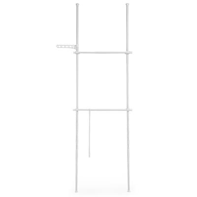 COSTWAY Teleskop-Kleiderständer höhenverstellbar, 2 Stangen & Greifstange, Wohnzimmer/Waschküche, weiß.