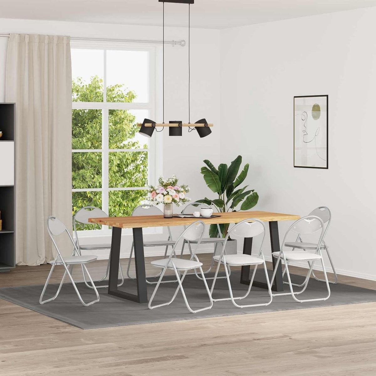 Set van 8 Moderne Opvouwbare Klapstoelen in Wit en Grijs