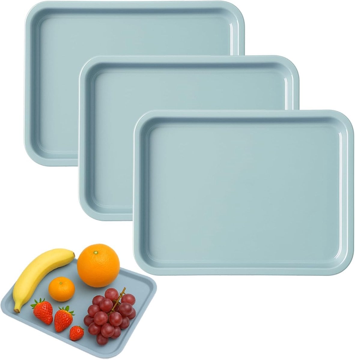 Set van 3 blauwe antislip serveertrays van plastic