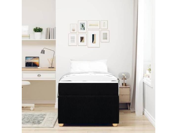 KTHLBRH Einzelbett mit Matratze Schwarz 90 x 200 cm Stoff Konstruktion aus Holz, Füße aus Kunststoff, mittlere Härte, atmungsaktiv, modernes Design