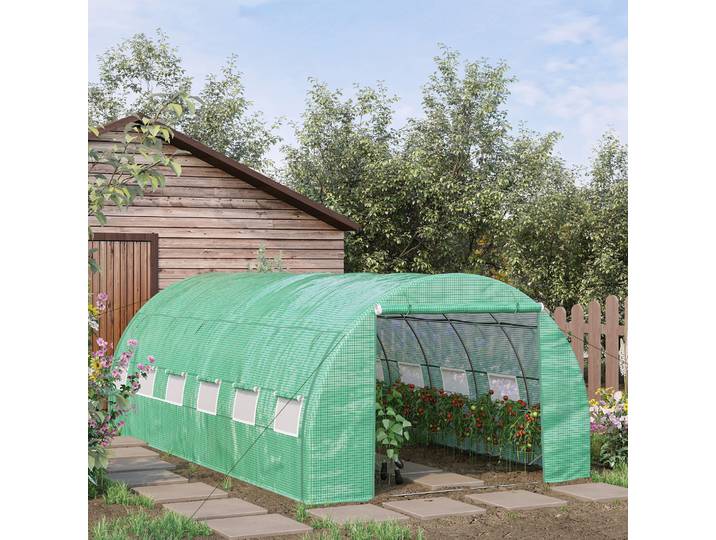 Outsunny Serre Tunnel 18m² Acier PE Vert 4x3x2m