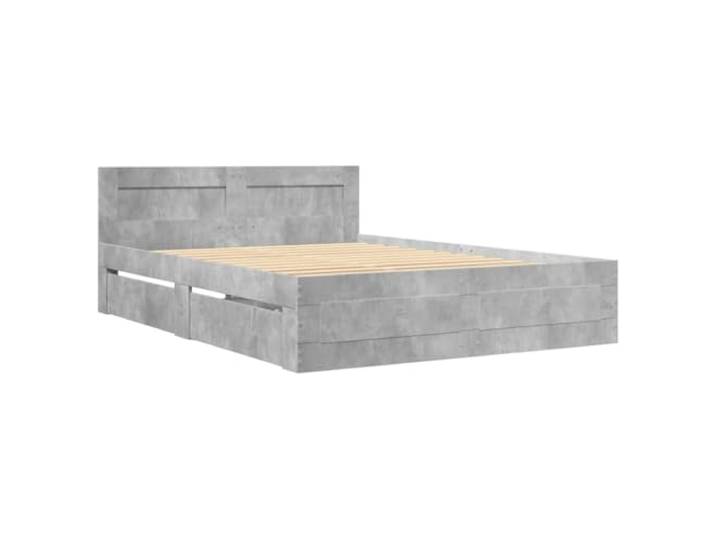 KTHLBRH Bettgestell Kopfteil grau Beton, 140 x 200 cm, mehrschichtiges Holz Inklusive Lattenrost, 2 Schubladen, Rückenstütze, Schlafzimmer