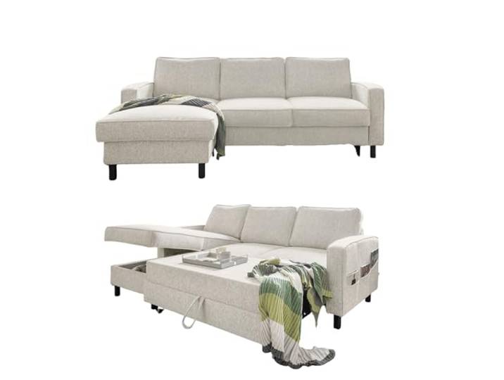 MIUFORM Molly S, 4 Sitzer Schlafsofa mit Bettkasten, Links, Beige