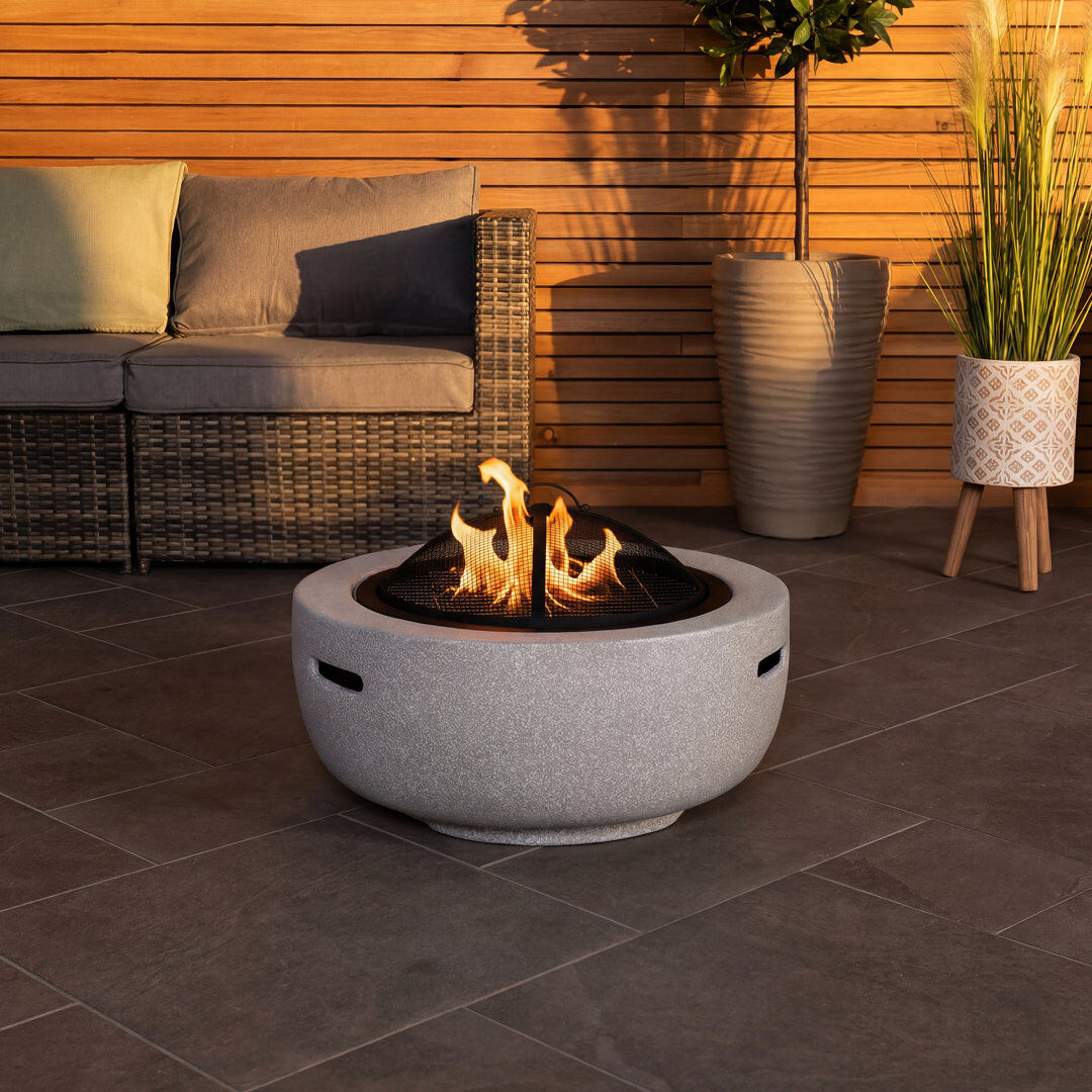 Charles Bentley Cyrell Round Stone Charcoal Smokeless Fire Pit 34.5cm H X 60cm W X 60cm D
