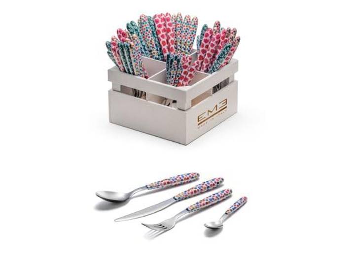 Eme You & Me Real Blend Pop Art Classic Service 24 Stück 6 Plätze Tisch Farben sortiert Made in Italy Gabel Messer Löffel Löffel