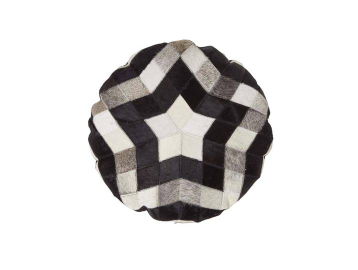 Homescapes Patchwork-Kissen Fell & Leder rund 40 cm – Stern, Mehrfarbig, Patchwork, Füllung: Polyester, Rund, 40x40 cm, Heimtextilien, Wohntextilien, Kissen, Zierkissen