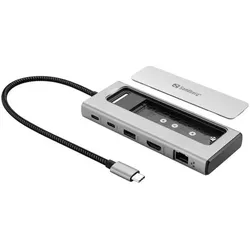 Sandberg USB-C 6in1 TravelDock SSD Case (USB-C), Dockingstation + USB Hub, Grau