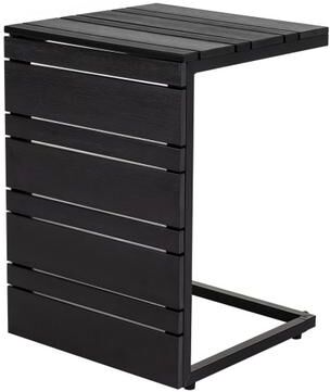 Costway Space-Saving C-Shaped Side Table with Wood-Plastic Top for Indoor Outdoor-Black