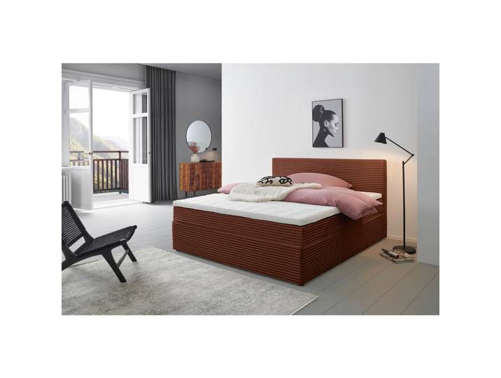 P & B Boxbett, Rostfarben, Kunststoff, Tanne,Tanne, massiv, H3, 180x200 cm, gepolstertes Kopfteil, Topper durchgehend, In verschiedenen Grössen erhältlich, Schlafzimmer, Bett, Doppelbetten