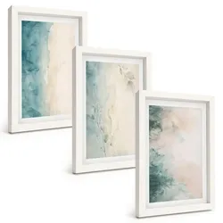 BILDER SET 3er Set - 20x30 cm Weißer Rahmen - Minimalismus auf Aquarellleinwand