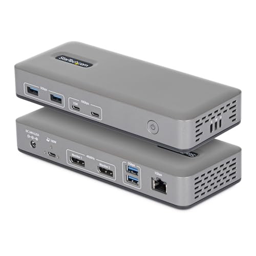 StarTech USB-C Dockingstation met dubbele 4K 60Hz DisplayPort, MST-ondersteuning, 100W PD en 1GbE, driverloos