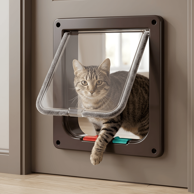 Inspired Living SmartTwo Way Pet Door Secure Cat & Dog Flap For Easy Entry & Exit brown l