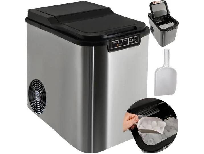 Ruhhy Eismaschine Eiswürfelbereiter Eisbereiter Eiswürfelautomat, 120.0 W, selbstreinigend, 12 kg/Tag, LED-Anzeigen
