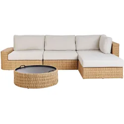 GARTEN-ECKSOFA mit Tisch 4-Sitzer Polyrattan linksseitig Beige Oliveri