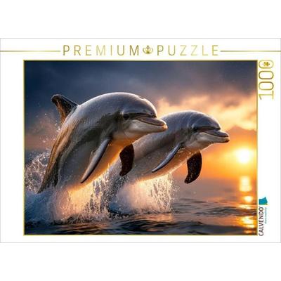 CALVENDO Puzzle Zwei Delfine im Sonnenuntergang | 1000 Teile Lege-Größe 64x48cm Foto-Puzzle für glückliche Stunden
